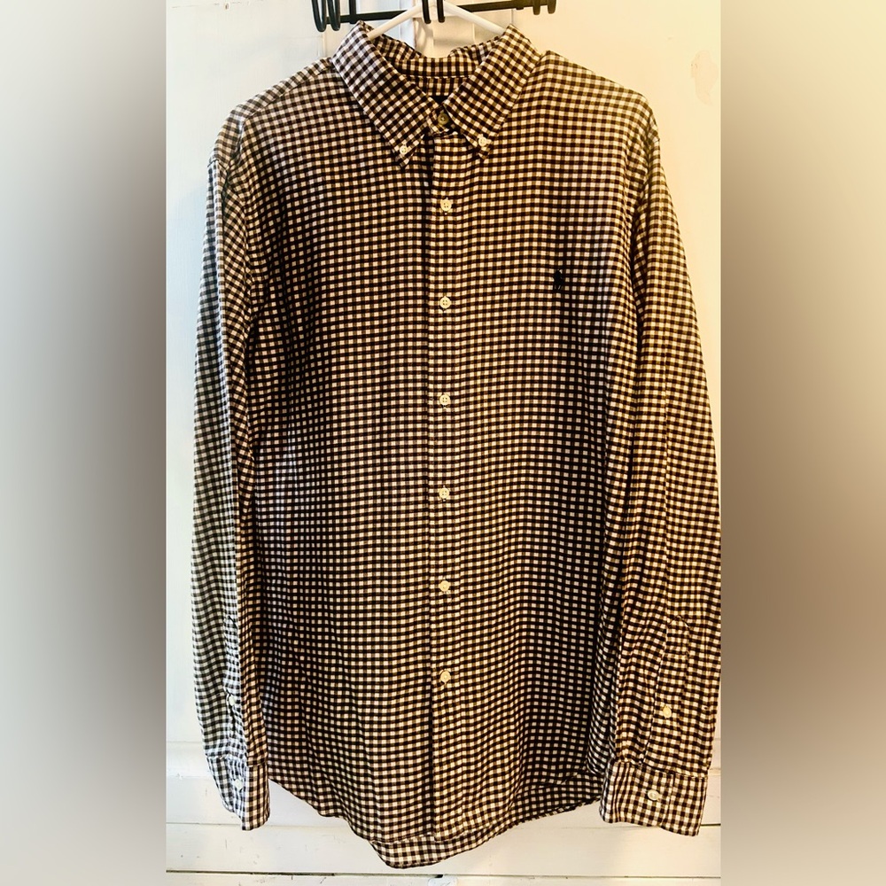 Men's Ralph Lauren Custom Fit Button Down Shirt Brown  Gingham/Checkered XL